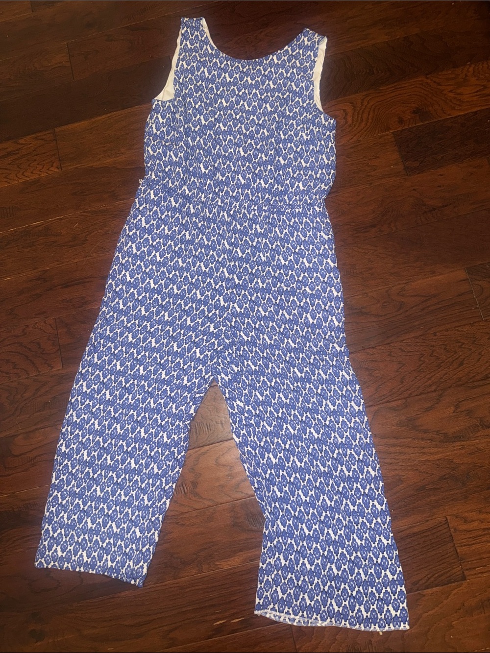 Talbots Blue & White Patterned Sleeveless Jumpsuit - no belt with jumpsuit